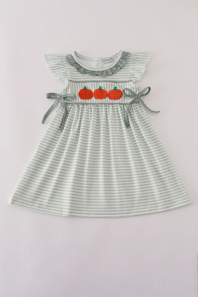 Sage Green Dress -French Knot Pumpkin