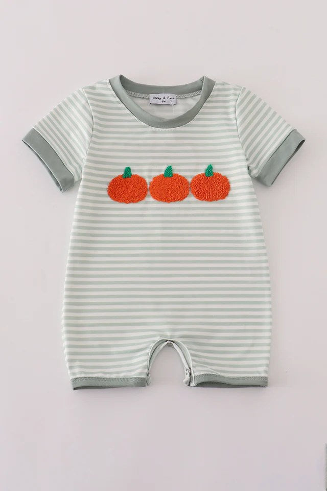 Sage Green Romper French Knot Pumpkin
