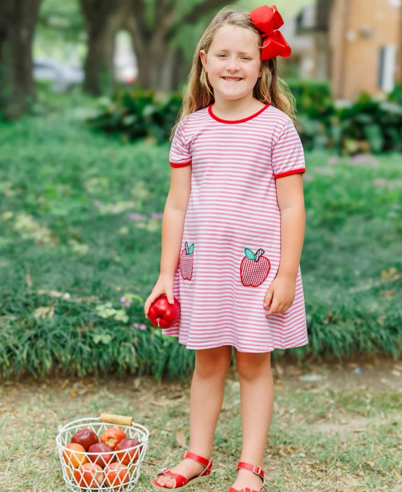 Apple Pocket Pink Stripe Dress