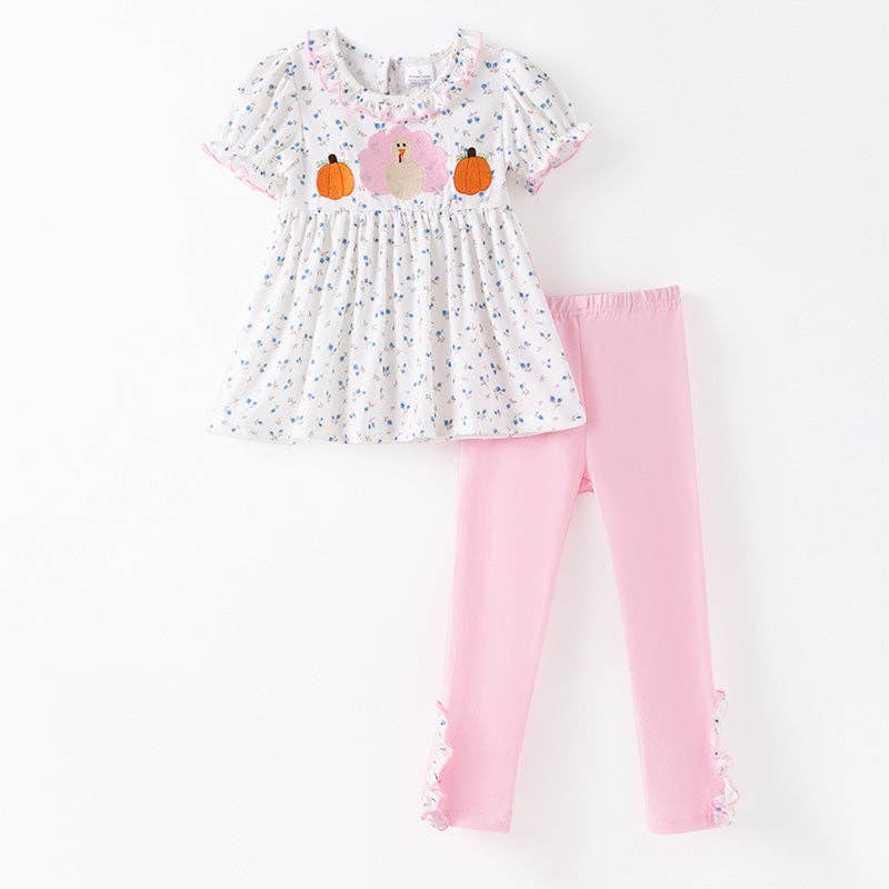 Thanksgiving Sibling Matching Outfits – Turkey Pumpkin Embroidered Collection: ROMPER