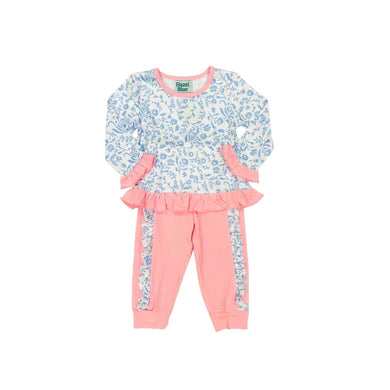 Hazel Blue - Blue Floral/Pink Jogger Set