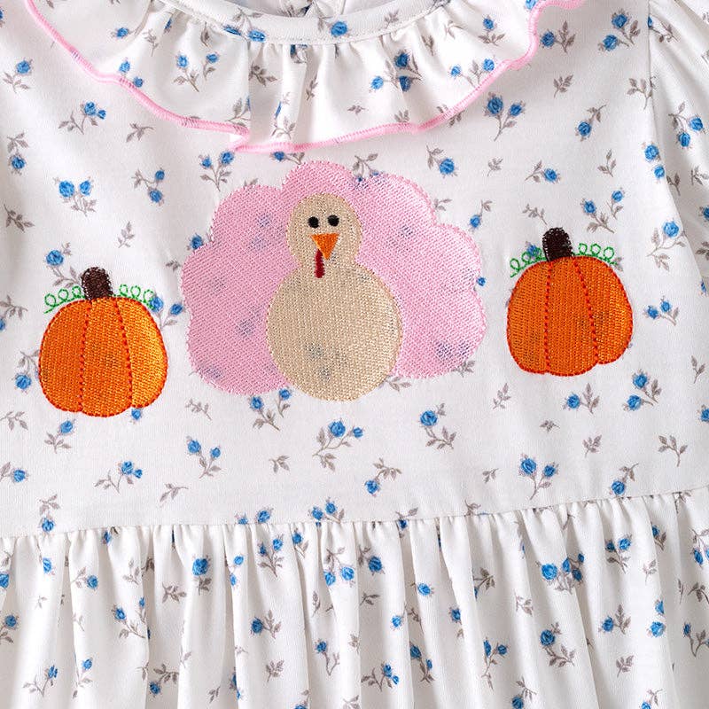 Thanksgiving Sibling Matching Outfits – Turkey Pumpkin Embroidered Collection: ROMPER