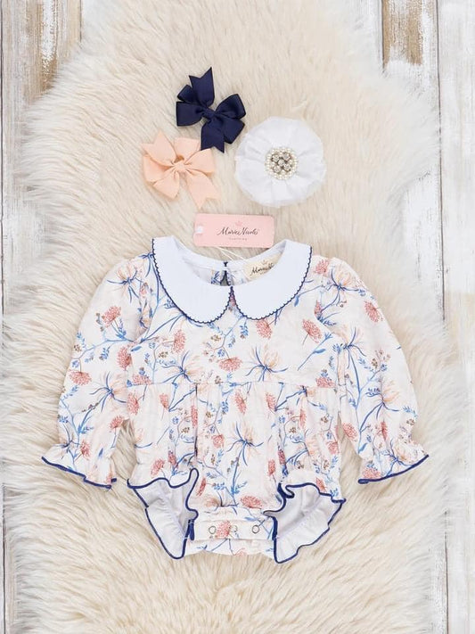 Fall Girl Bubble with Navy Trim