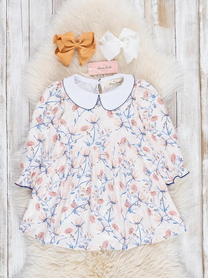 Fall Girl Dress with Navy Trim