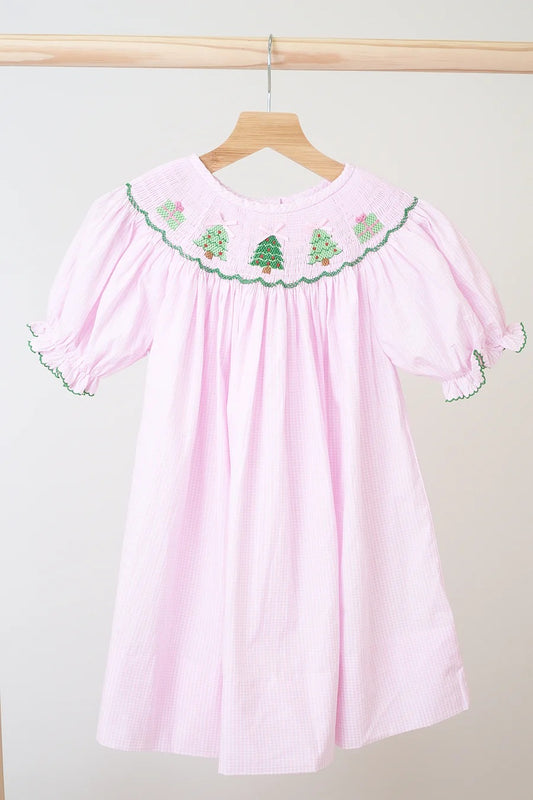 Smock Pink Christmas Tree Dress