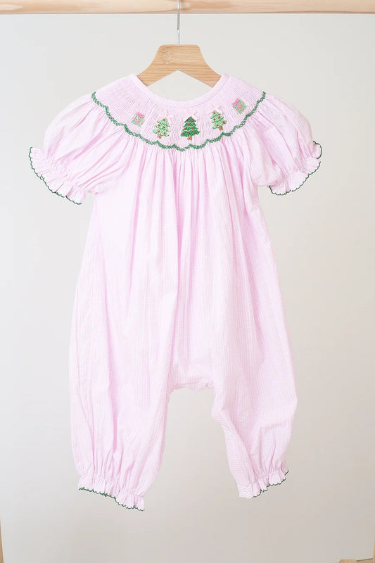 Smock Pink Christmas Tree Romper