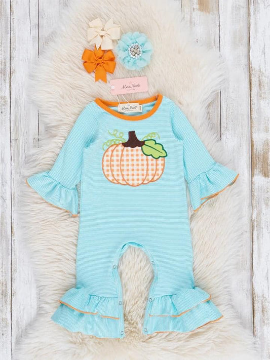 Girl Blue Pumpkin Romper