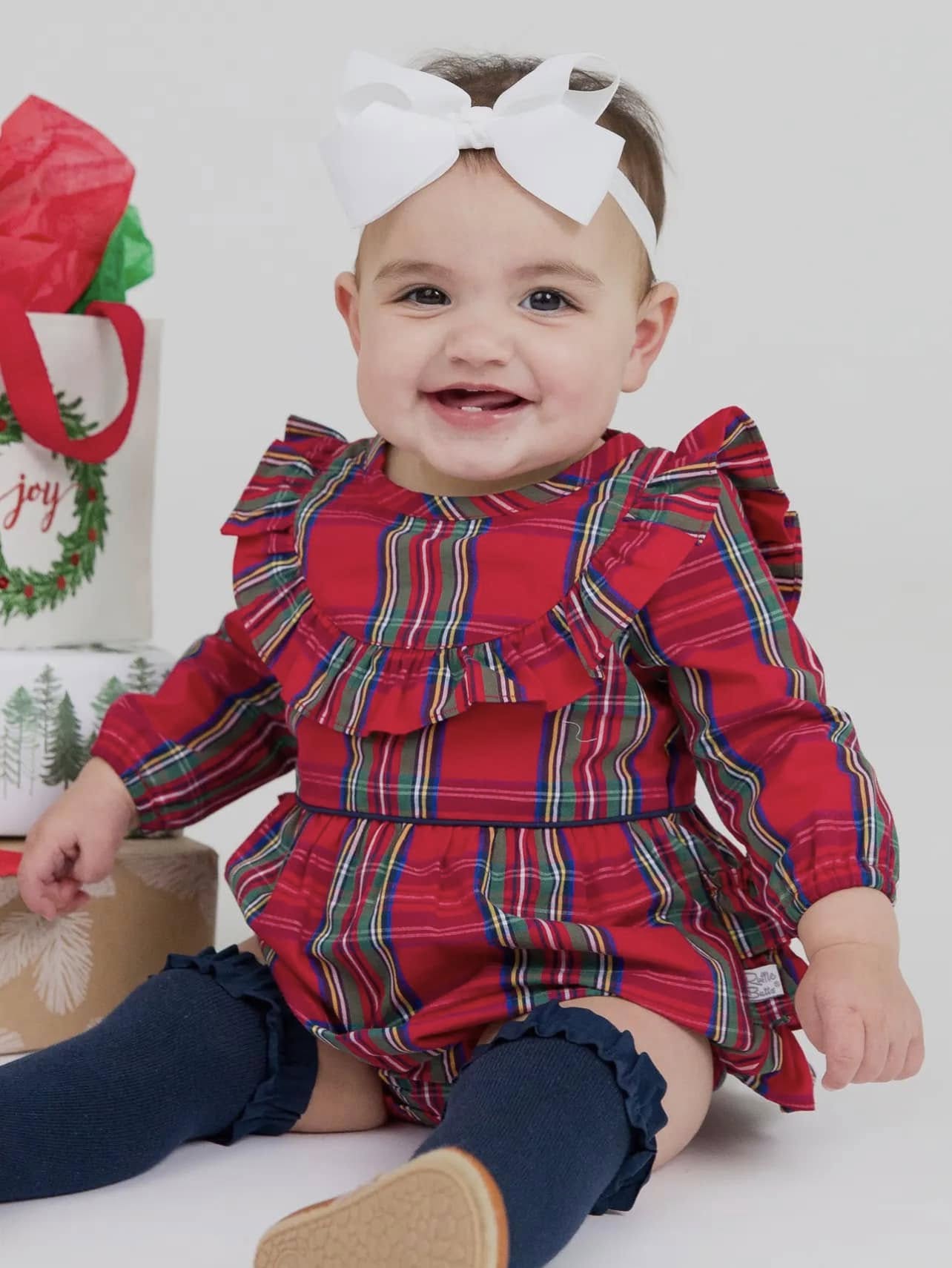 Girl Christmas Plaid Bubble