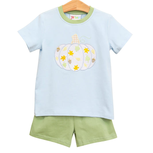 Boy Pumpkin Short Set - Blue/Sage