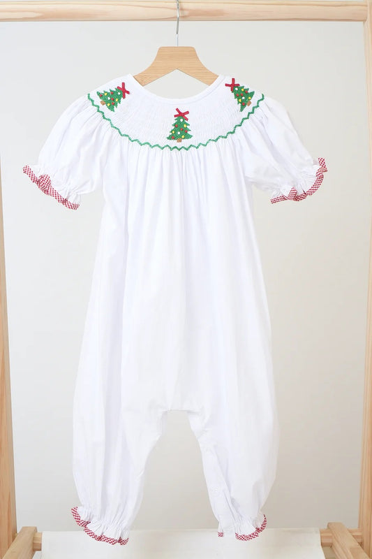 White Smock Christmas Tree Romper
