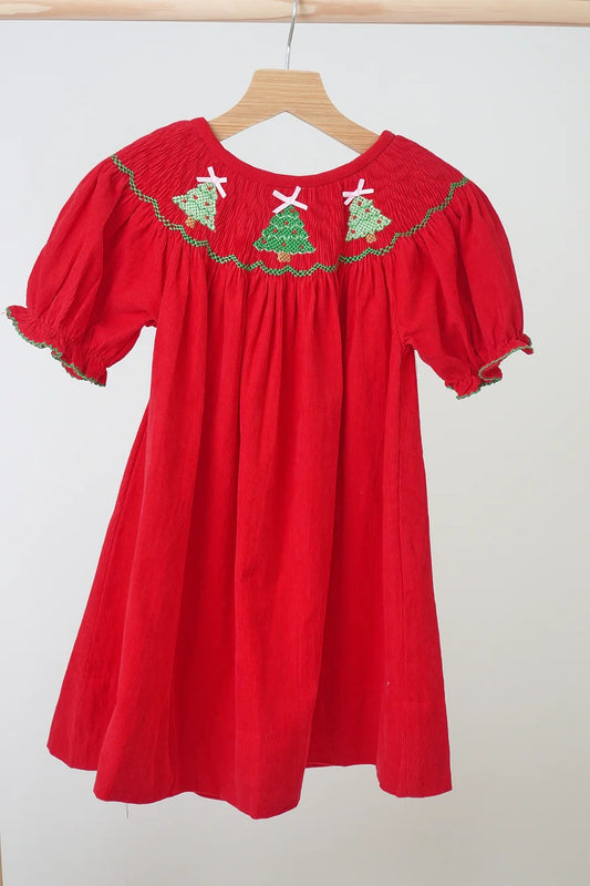 Smock Red Dress with Christmas Tree