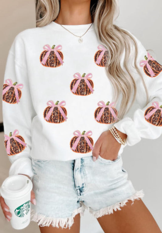 Sequin Bow Pumpkin Sweatshirt