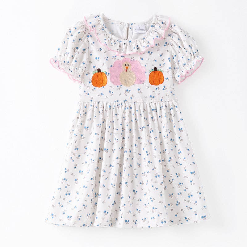 Thanksgiving Sibling Matching Outfits – Turkey Pumpkin Embroidered Collection: ROMPER