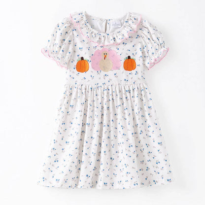 Thanksgiving Sibling Matching Outfits – Turkey Pumpkin Embroidered Collection: ROMPER