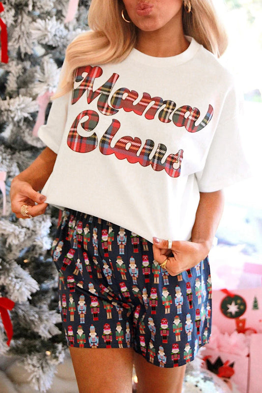 Mama Claus Plaid Letter Tee Nutcracker Shorts 2pcs Lounge Set