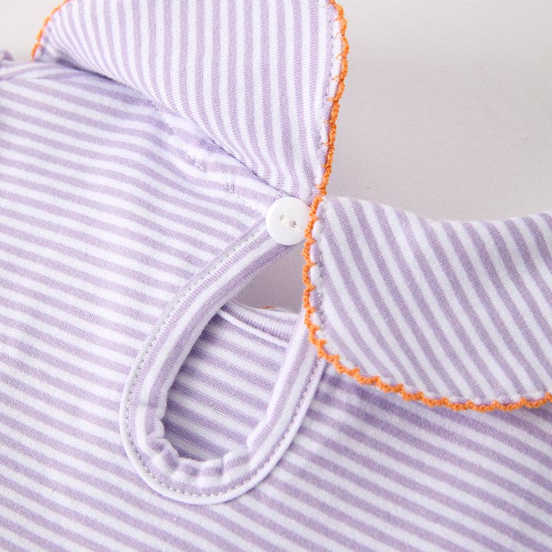 Girls Halloween Pumpkin Embroidery Lavender Stripes Dress