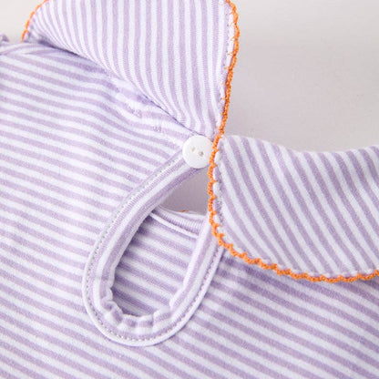 Girls Halloween Pumpkin Embroidery Lavender Stripes Dress
