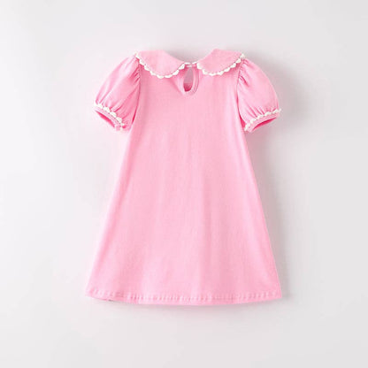 Girls Halloween Pink Ghost Applique Bow Embroidery Dress