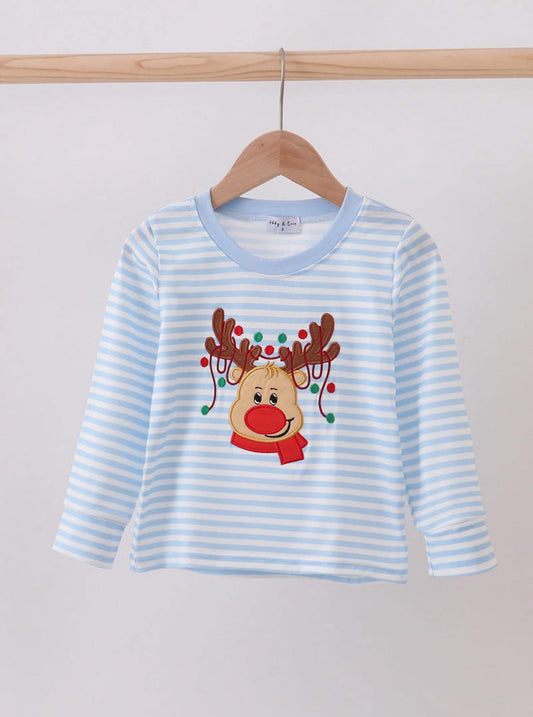 Boy Reindeer Baby Blue Shirt
