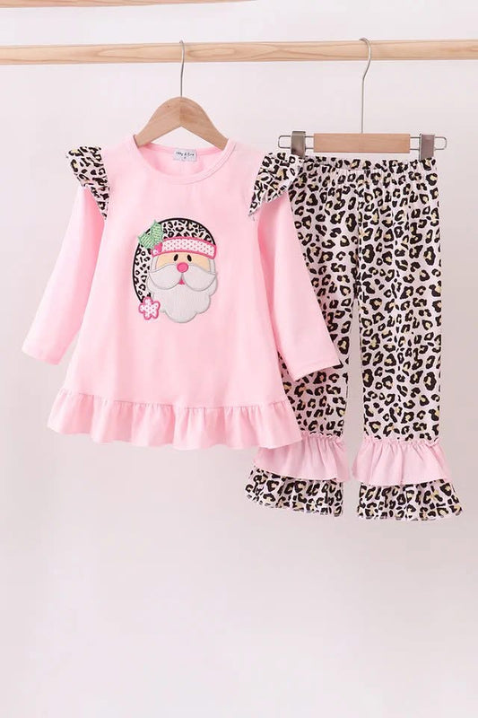 Pink Leopard Santa Pant Set