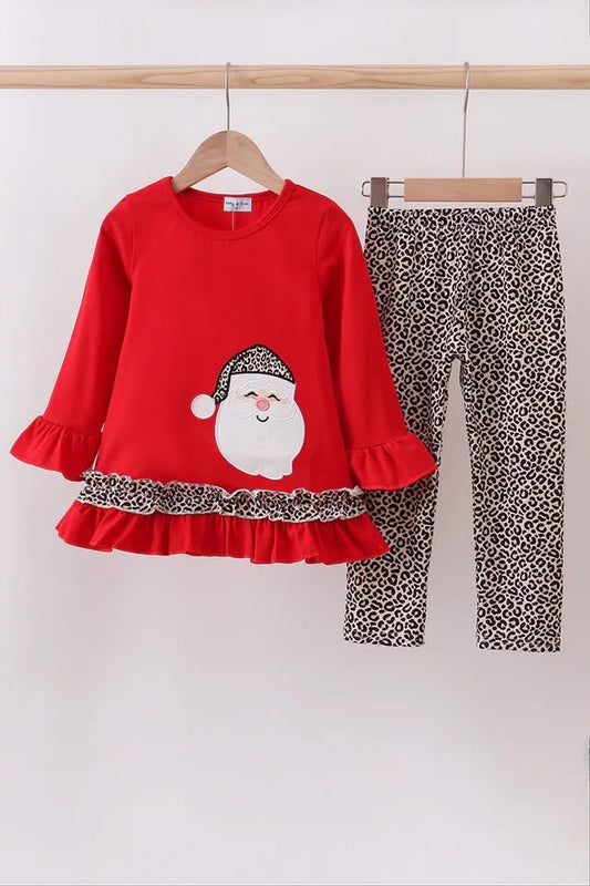 Girl Leopard Santa Pant Set