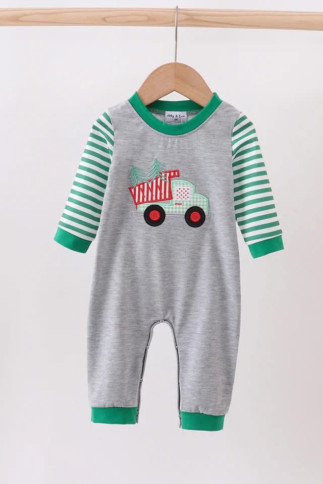 Boy Christmas Romper with Dump Truck