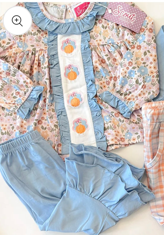 Fall Floral Turkey Girl Pant Set