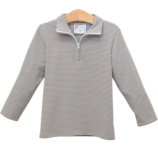 1/4 Zip Knit Pullover Light Brown Stripe