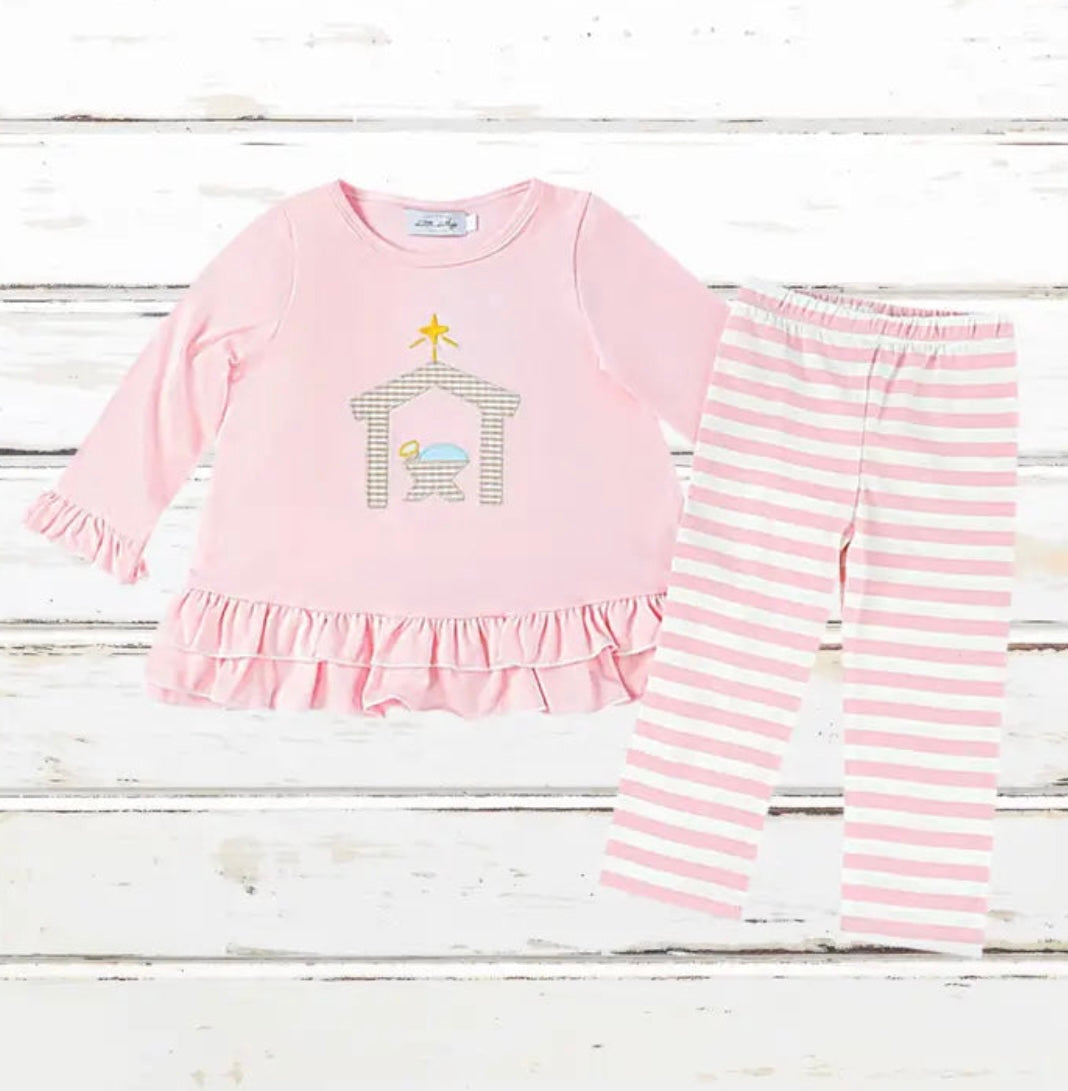 Girls Nativity Pink Pants Set