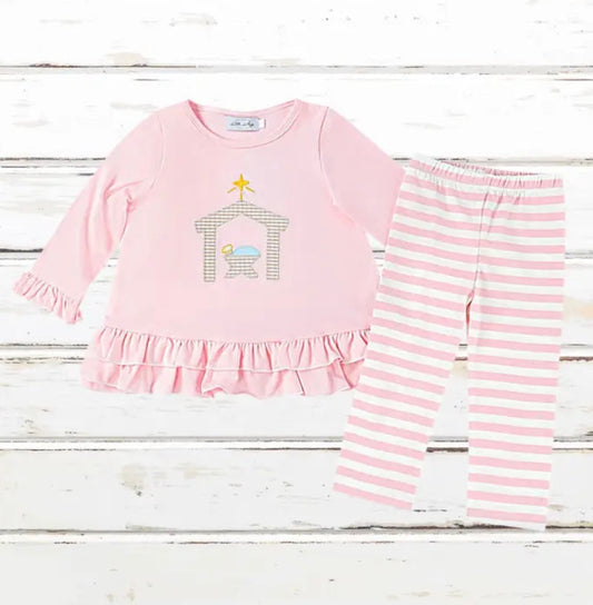 Girls Nativity Pink Pants Set