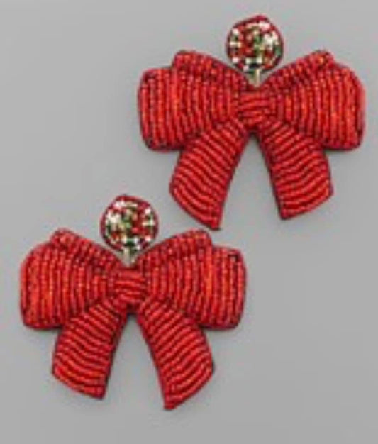 Beaded Bow Christmas Earrings