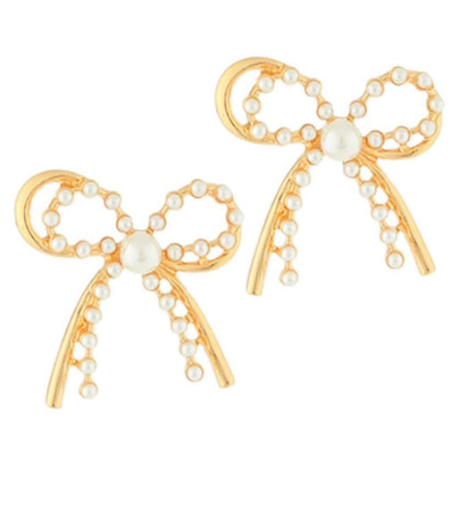Bow with Pearl Earrings