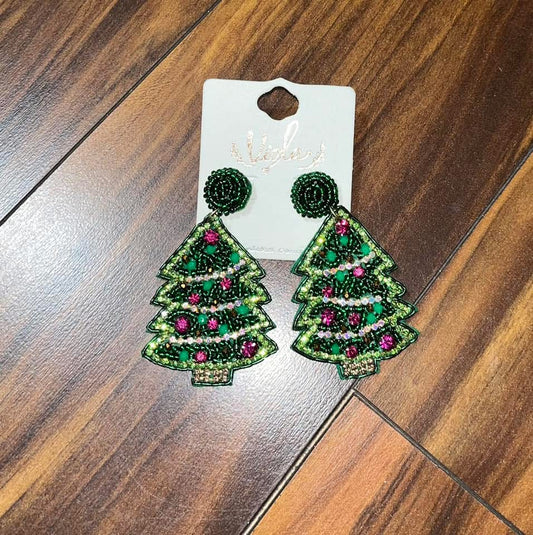Beaded Christmas Tree Earrings
