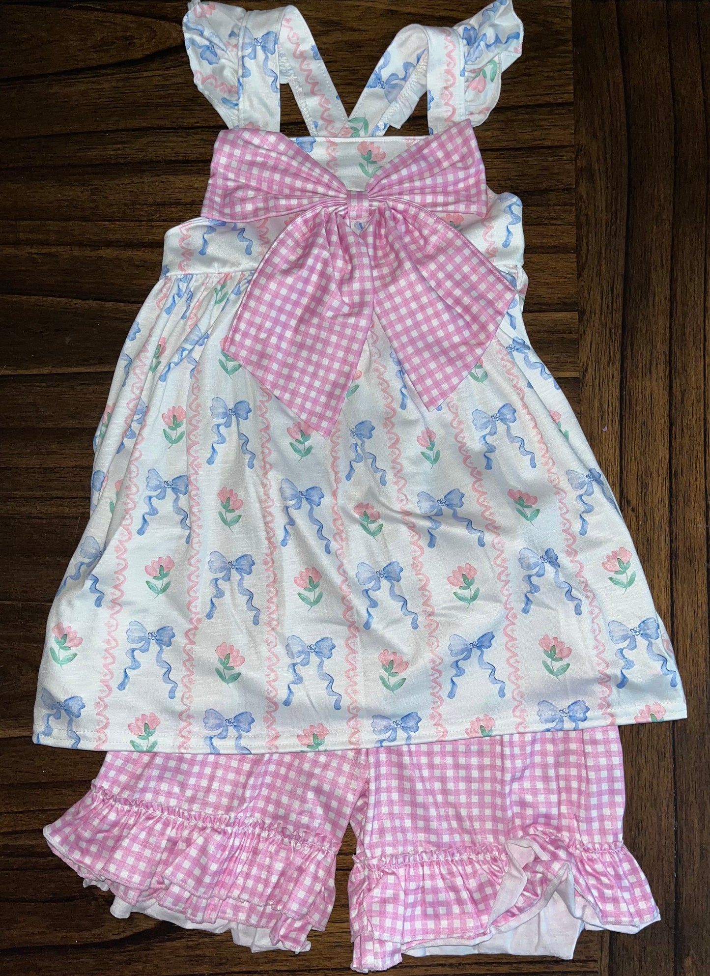 Pink Gigham Bow Set