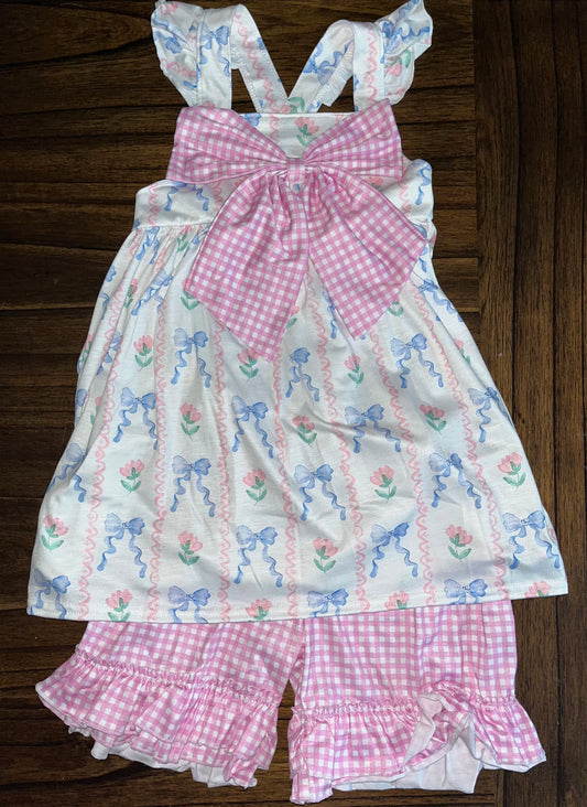 Pink Gigham Bow Set