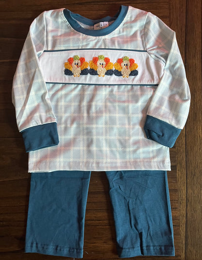 Navy Trim Turkey Pant Set