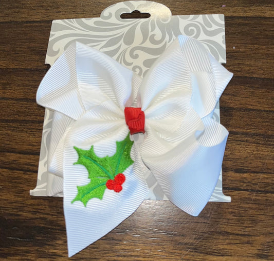 Medium White Bow with Embroidery (holly)