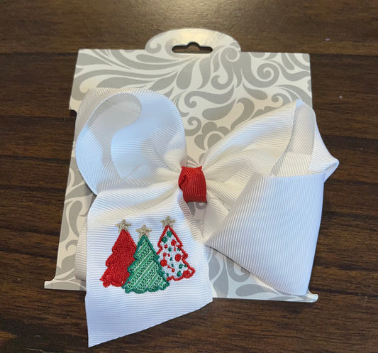 Medium White Bow with Christmas Trees