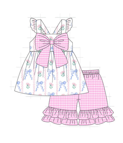 Pink Gigham Bow Set