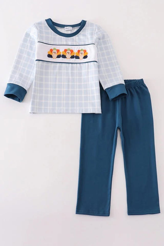 Navy Trim Turkey Pant Set