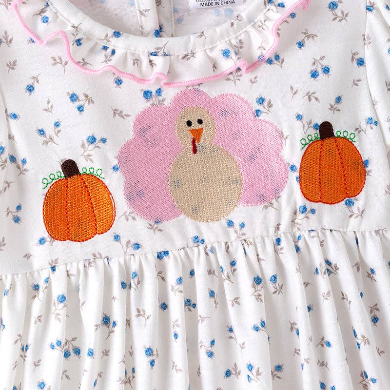Thanksgiving Sibling Matching Outfits – Turkey Pumpkin Embroidered Collection: ROMPER