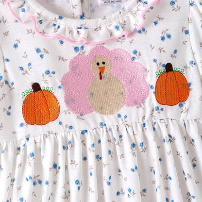 Thanksgiving Sibling Matching Outfits – Turkey Pumpkin Embroidered Collection: ROMPER